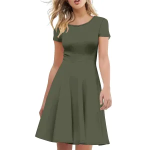 Women's Short Summer Dress Round Neck Short Sleeves Ruffle Hem Party T-Shirt Dress Casual Flowy A-Line Mini Dress