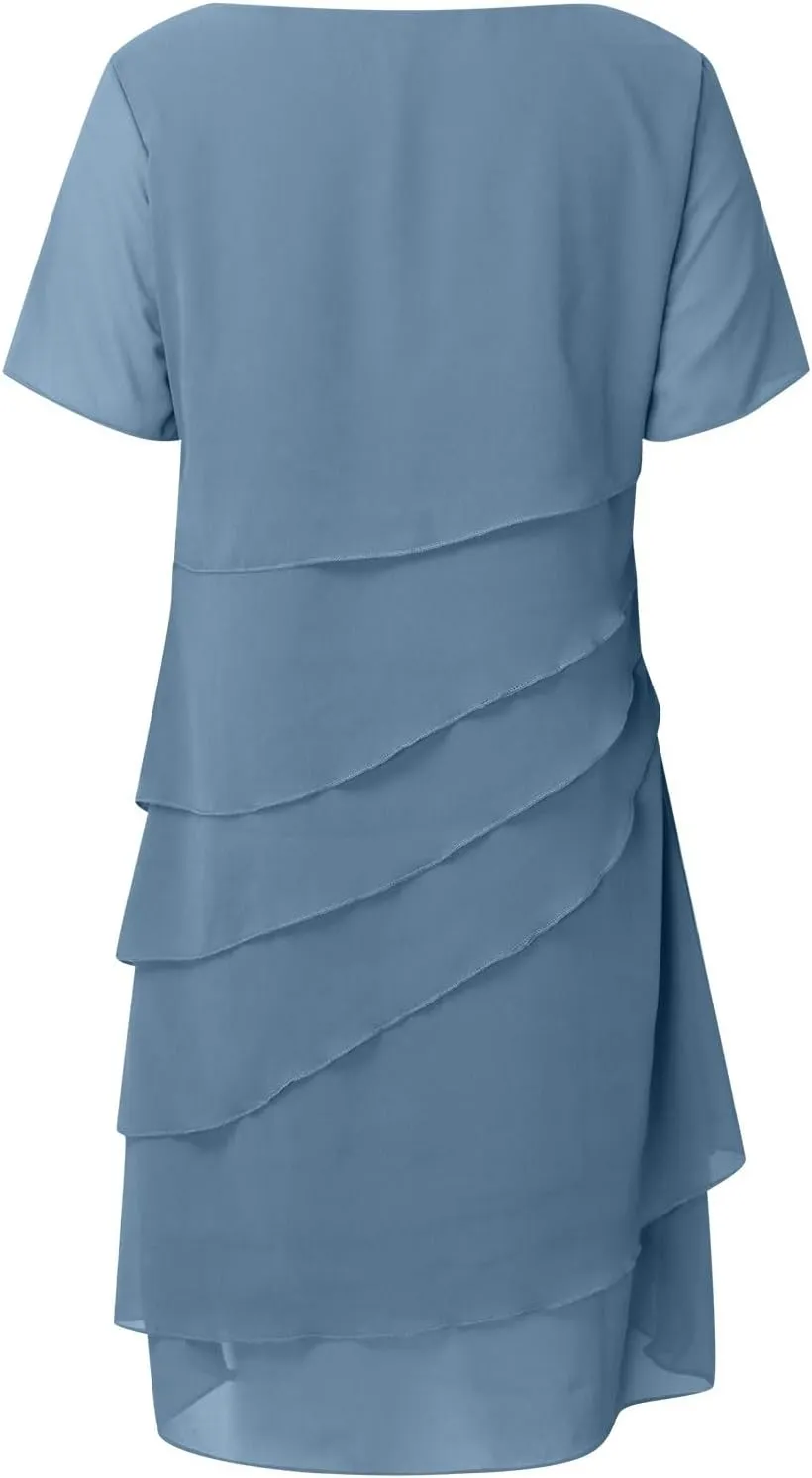 Women's Short Wedding Dresses Summer Short Sleeved Party Dress Flowy Chiffon Evening Partydress Wedding Midi Dress