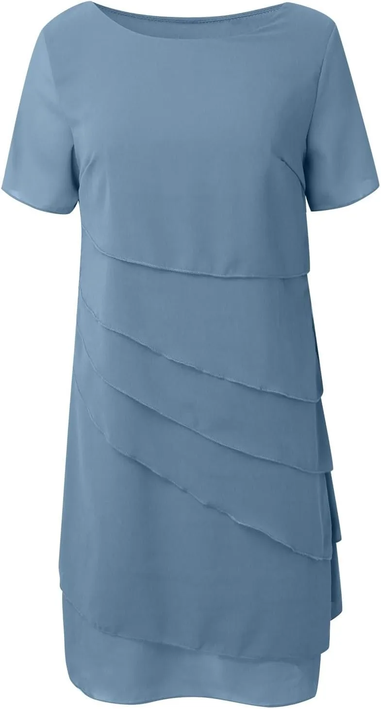 Women's Short Wedding Dresses Summer Short Sleeved Party Dress Flowy Chiffon Evening Partydress Wedding Midi Dress
