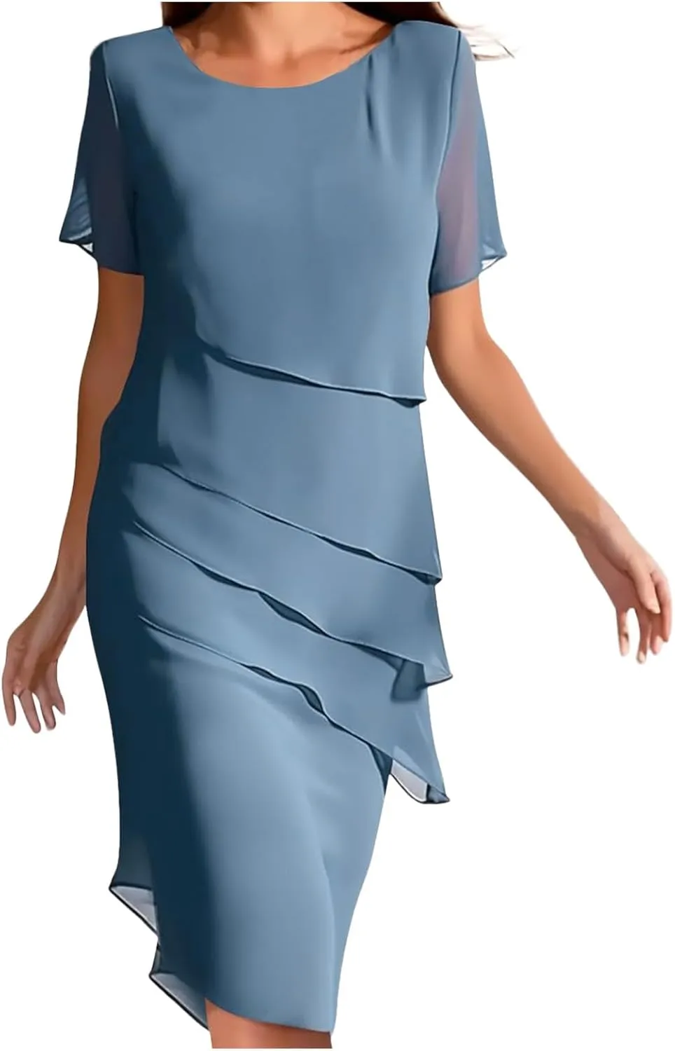 Women's Short Wedding Dresses Summer Short Sleeved Party Dress Flowy Chiffon Evening Partydress Wedding Midi Dress