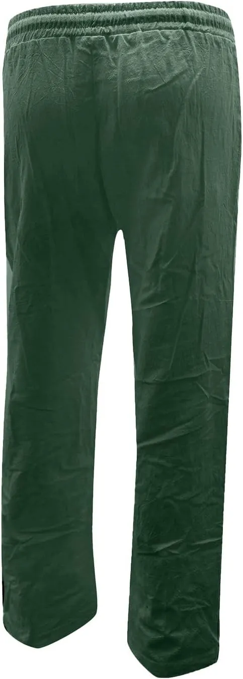 Womens Summer Fashion Linen Cotton Pants Solid Casual High Waist Loose Fit Drawstring Trousers with Pockets