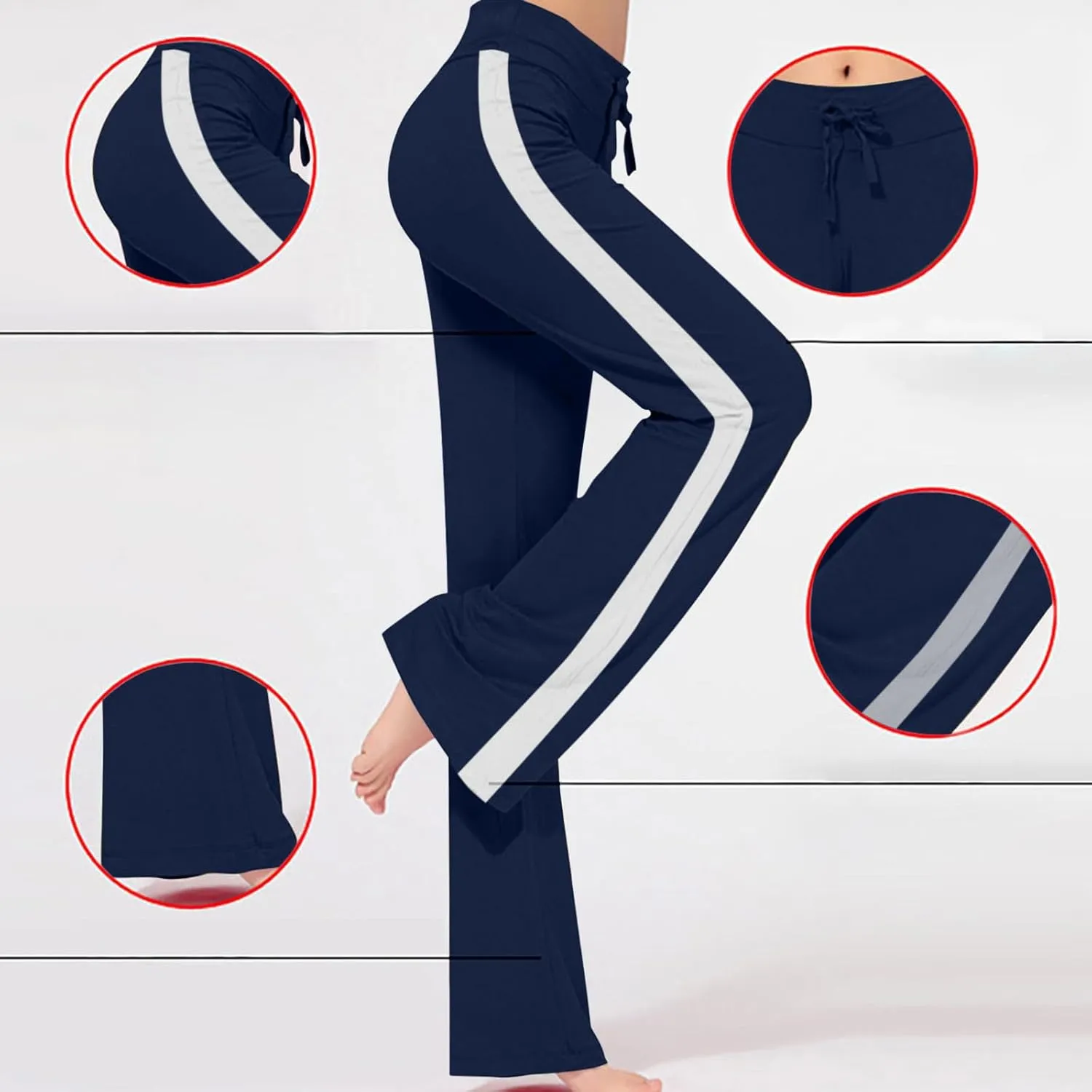 Women's Sweatpant Yoga Leggings Side Striped High Waist Stretch Slim Comfy Jogger Gym Sport Workout Pants Trousers