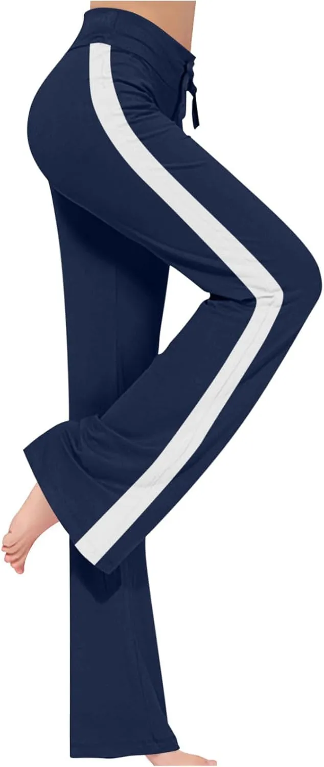 Women's Sweatpant Yoga Leggings Side Striped High Waist Stretch Slim Comfy Jogger Gym Sport Workout Pants Trousers