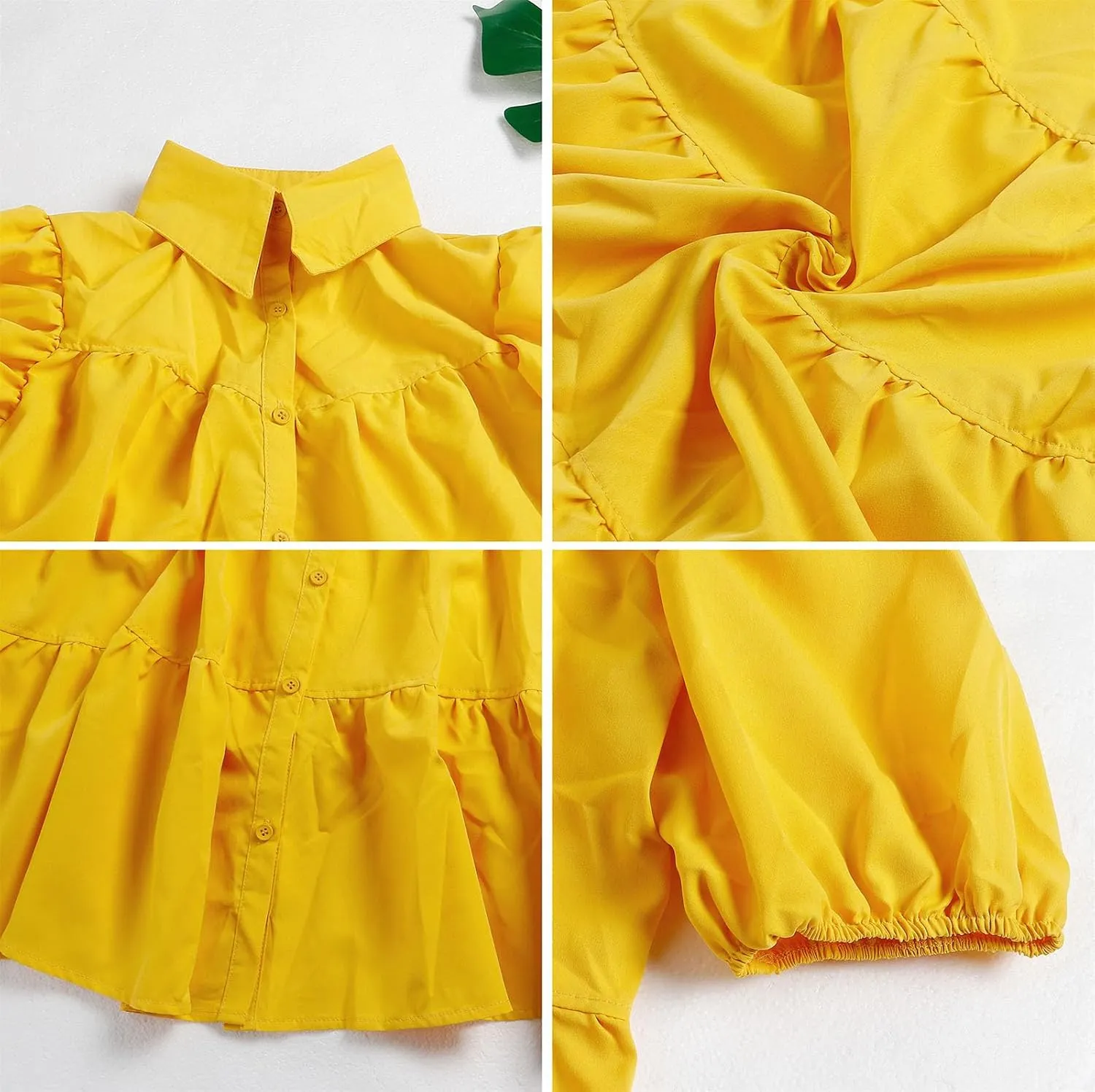 Women's Tiered Babydoll Mini Shirt Dress Loose Puff Sleeve Ruffle Hem Pleated Mini Shirt Dress