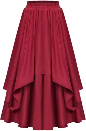 Women's Vintage Renaissance Skirts High Waisted Flared Layered A-Line Pirate Skirts Gothic Midi Skirt with Pockets