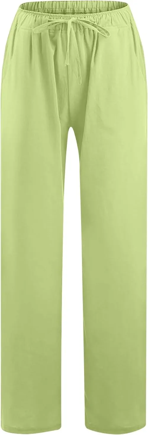 Womens Wide Leg Lounge Pants High Waisted Drawstring Casual Loose Palazzo Trousers Elastic Waist Pant with Pockets