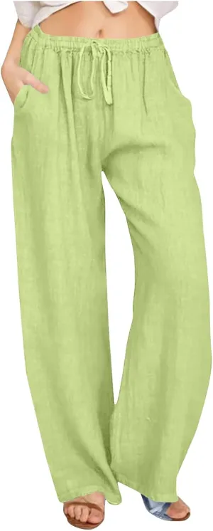 Womens Wide Leg Lounge Pants High Waisted Drawstring Casual Loose Palazzo Trousers Elastic Waist Pant with Pockets
