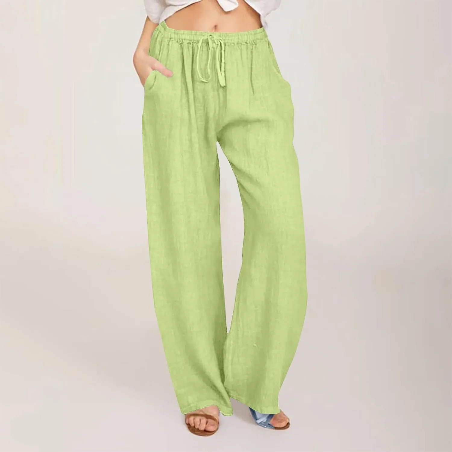 Womens Wide Leg Lounge Pants High Waisted Drawstring Casual Loose Palazzo Trousers Elastic Waist Pant with Pockets