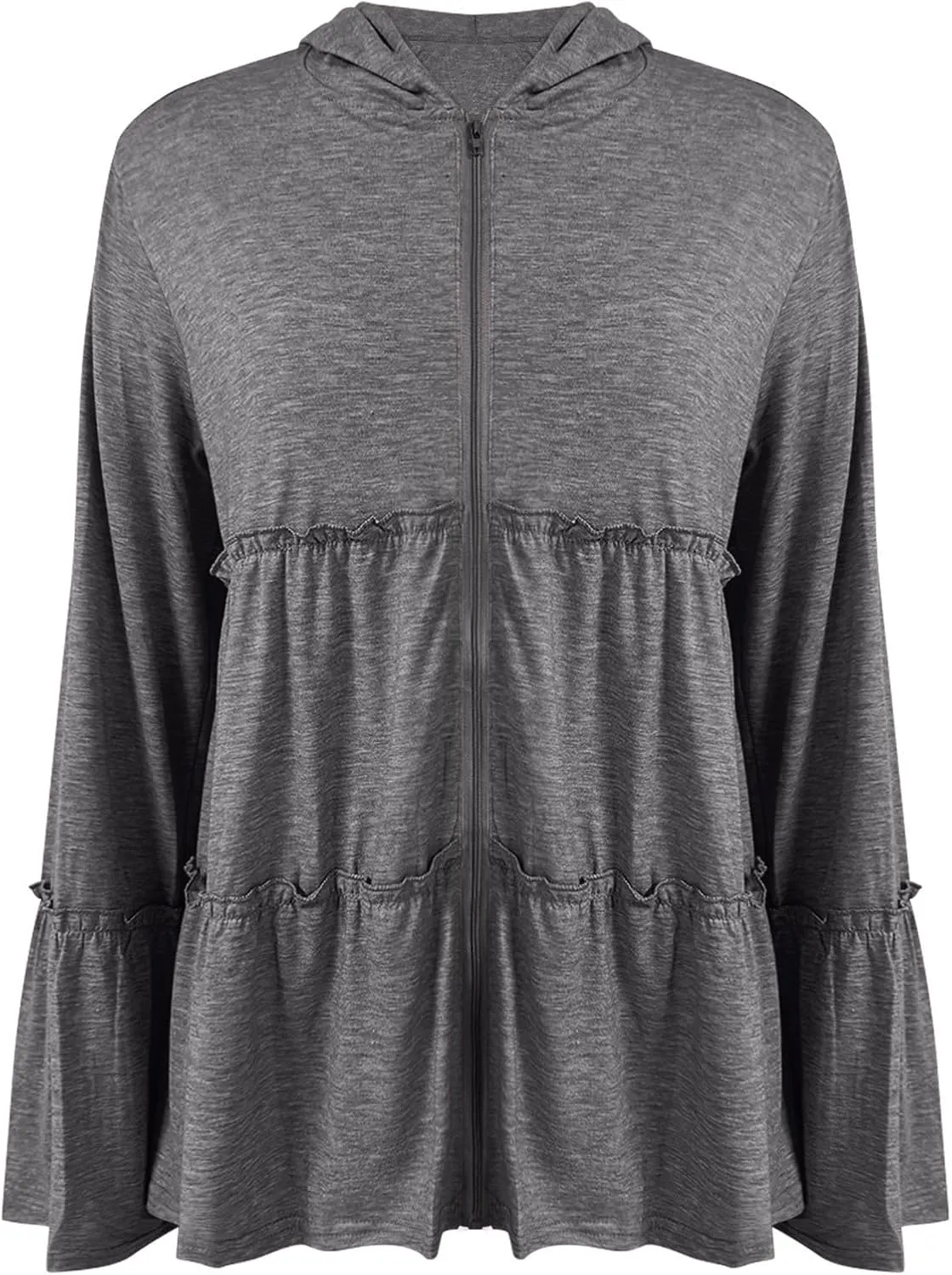 Women's Zip Up Blouses Long Sleeve V Neck Dressy Peplum Casual Tops Babydoll Shirts Fashion Lightweight Hoodies