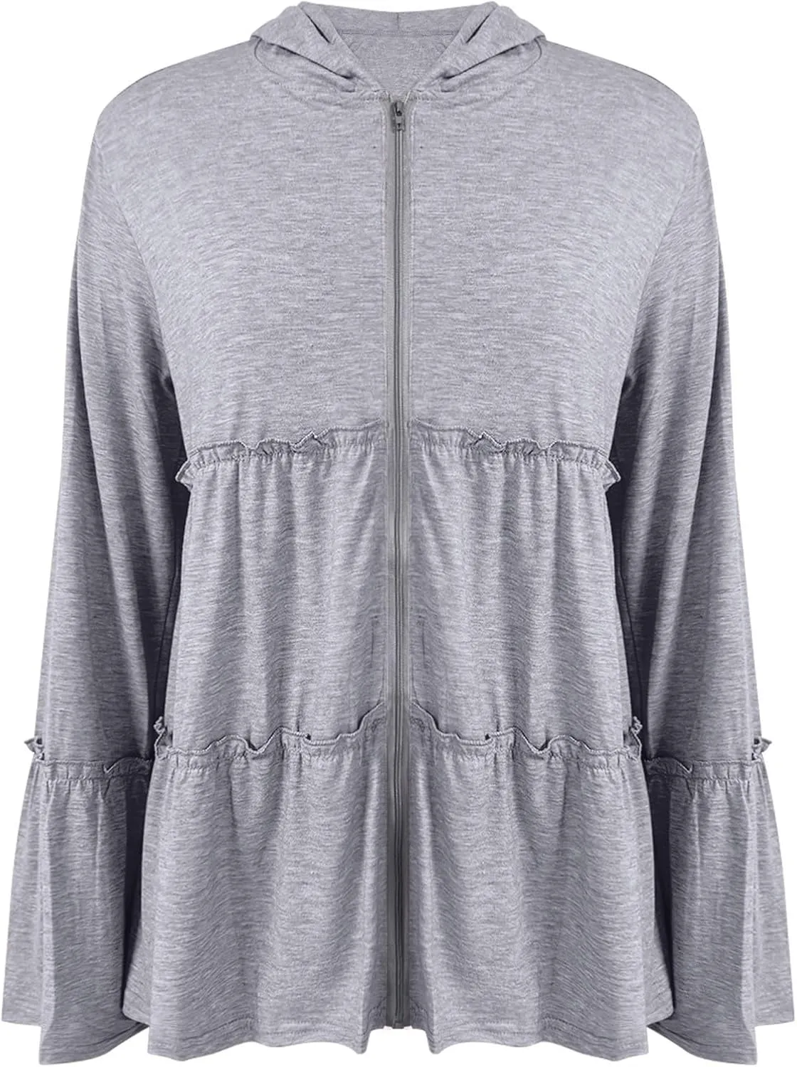 Women's Zip Up Blouses Long Sleeve V Neck Dressy Peplum Casual Tops Babydoll Shirts Fashion Lightweight Hoodies