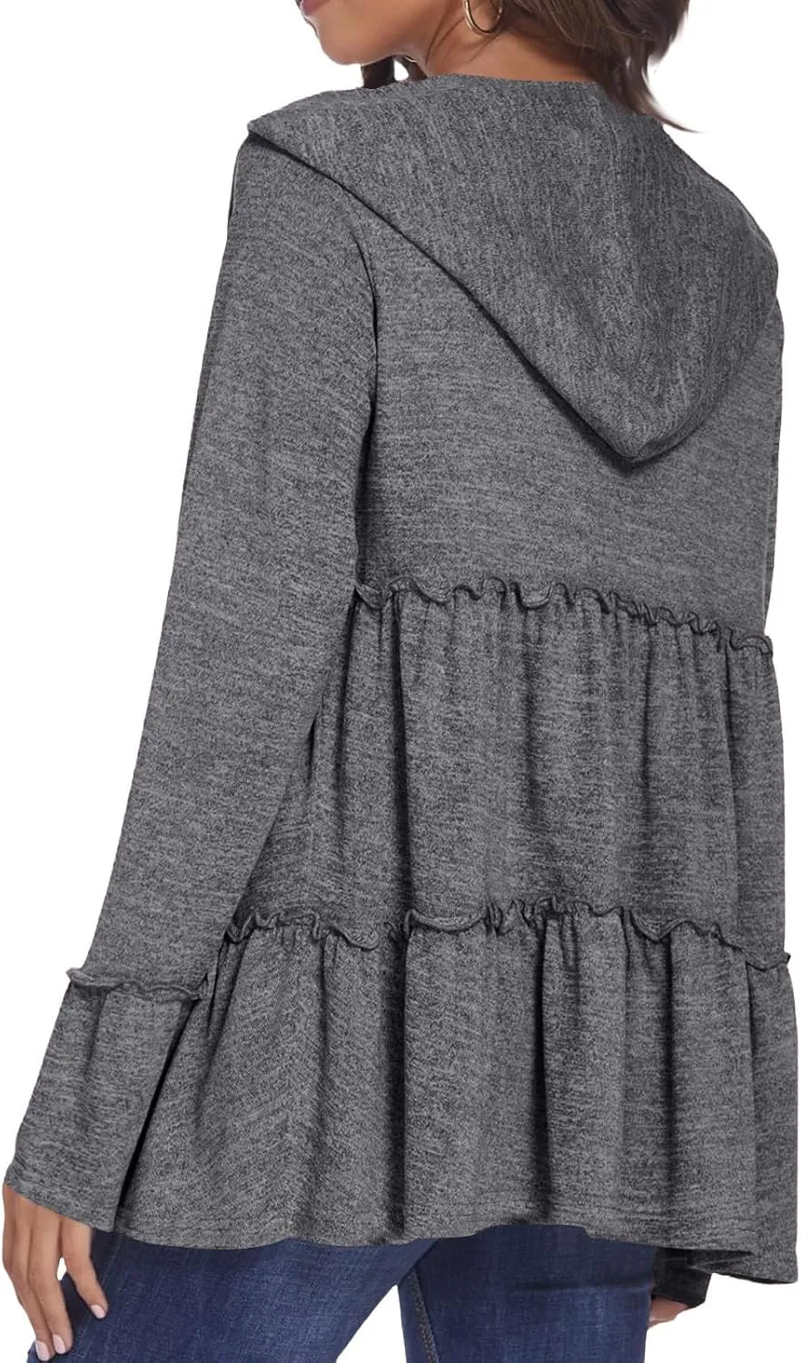Women's Zip Up Blouses Long Sleeve V Neck Dressy Peplum Casual Tops Babydoll Shirts Fashion Lightweight Hoodies