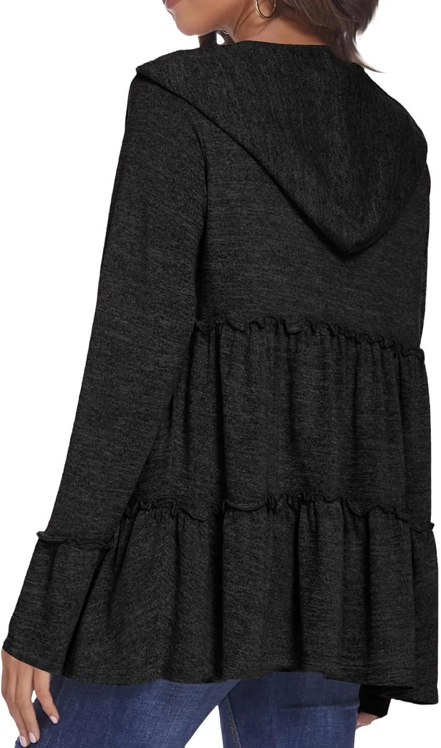 Women's Zip Up Blouses Long Sleeve V Neck Dressy Peplum Casual Tops Babydoll Shirts Fashion Lightweight Hoodies