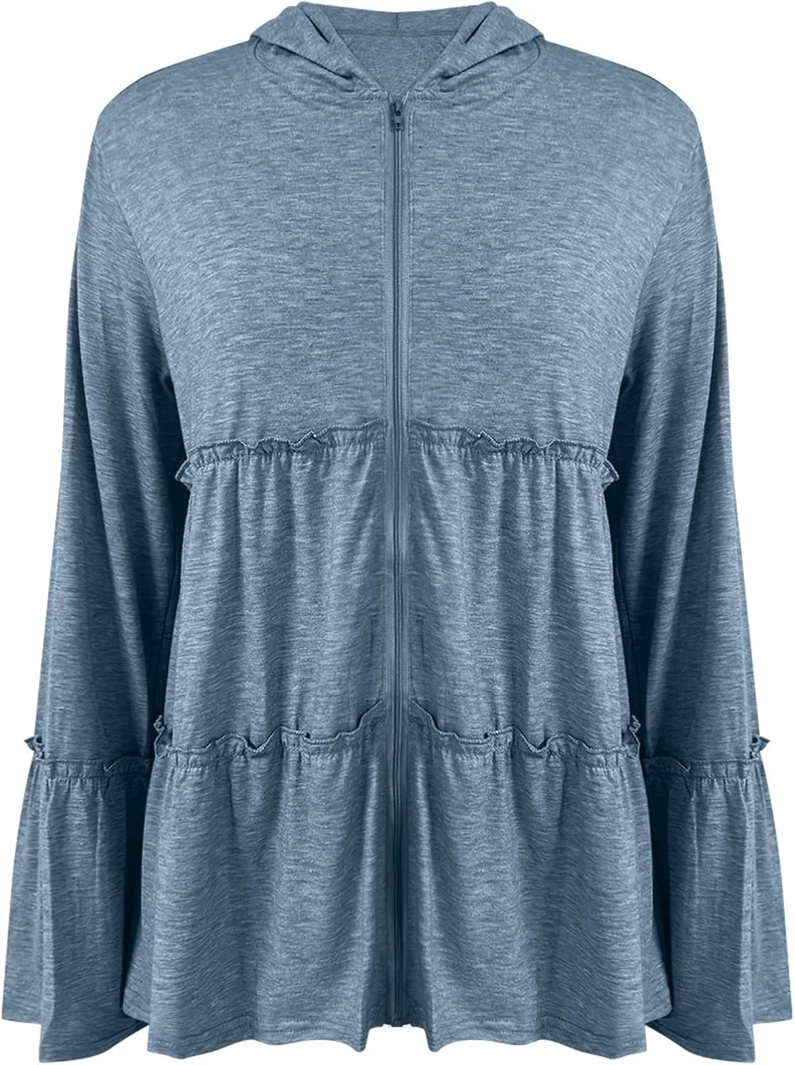 Women's Zip Up Blouses Long Sleeve V Neck Dressy Peplum Casual Tops Babydoll Shirts Fashion Lightweight Hoodies