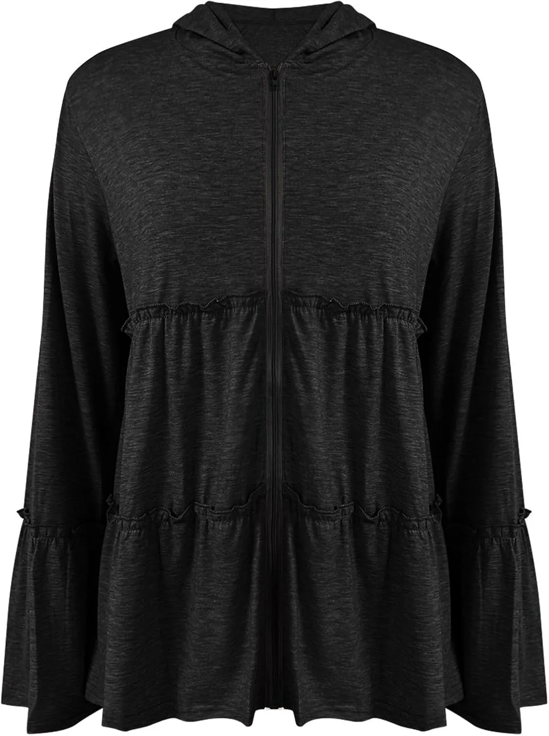 Women's Zip Up Blouses Long Sleeve V Neck Dressy Peplum Casual Tops Babydoll Shirts Fashion Lightweight Hoodies