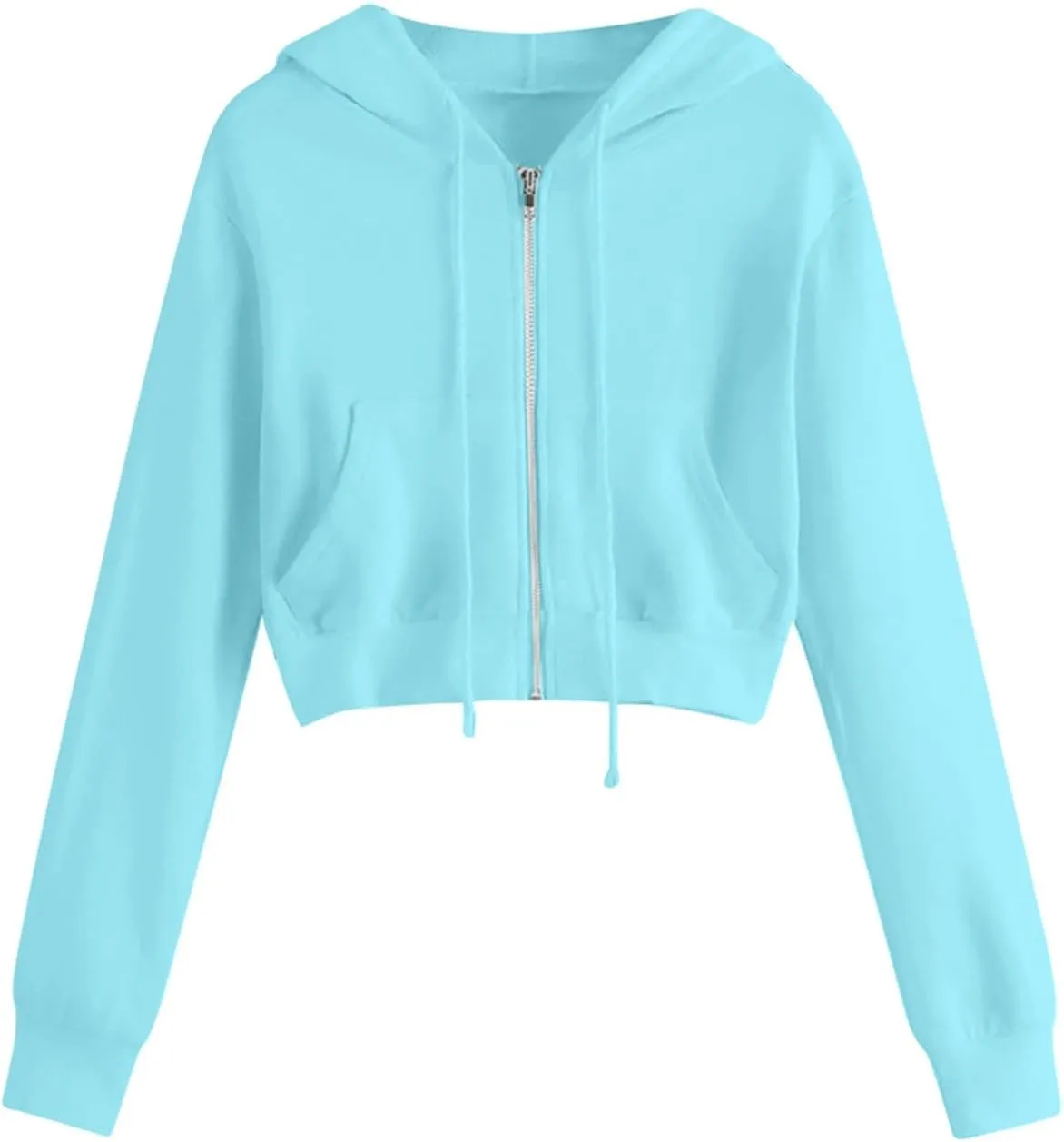 Womens Zip Up Cropped Hoodie Drawstring Crop Sweatshirt Long Sleeve Casual Tops Y2K Trendy Fall Winter Clothes 2024