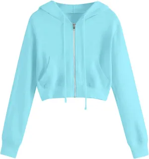 Womens Zip Up Cropped Hoodie Drawstring Crop Sweatshirt Long Sleeve Casual Tops Y2K Trendy Fall Winter Clothes 2024