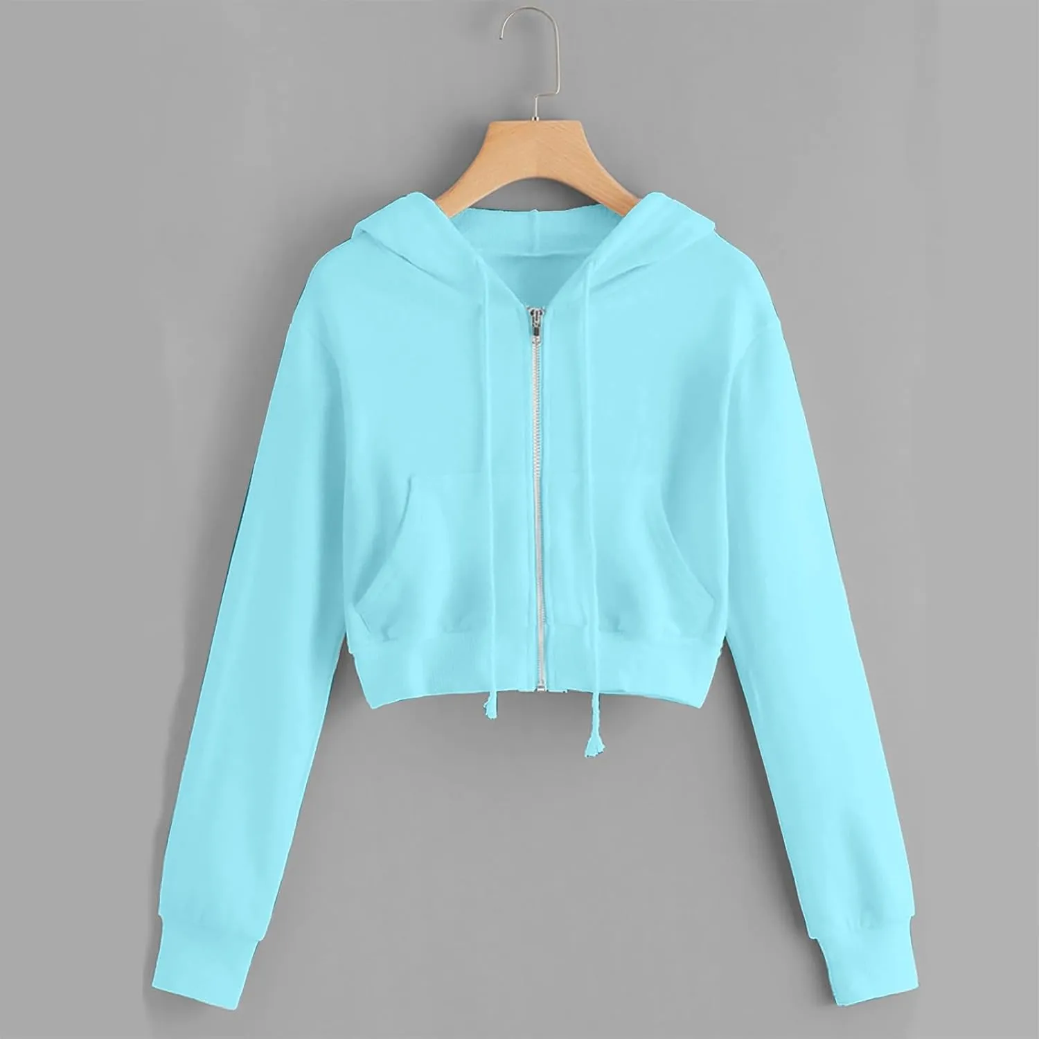 Womens Zip Up Cropped Hoodie Drawstring Crop Sweatshirt Long Sleeve Casual Tops Y2K Trendy Fall Winter Clothes 2024