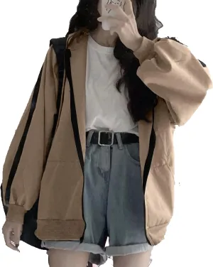 Womens Zip Up Hoodie Oversized Plus Size Aesthetic Grunge Cute Y2K Hoodie for Teen Girls Vintage Baggy Sweatshirts