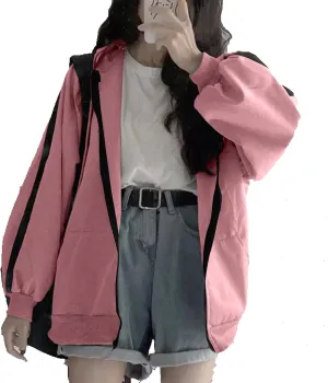 Womens Zip Up Hoodie Oversized Plus Size Aesthetic Grunge Cute Y2K Hoodie for Teen Girls Vintage Baggy Sweatshirts