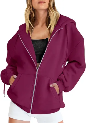 Womens Zip Up Hoodies 2024 Fall Fashion Long Sleeve Sweatshirts Winter Outfits Oversized Sweaters Casual Fashion Jackets