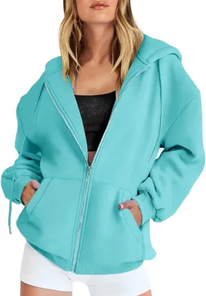 Womens Zip Up Hoodies 2024 Fall Fashion Long Sleeve Sweatshirts Winter Outfits Oversized Sweaters Casual Fashion Jackets