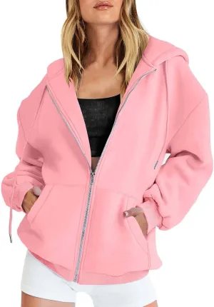 Womens Zip Up Hoodies 2024 Fall Fashion Long Sleeve Sweatshirts Winter Outfits Oversized Sweaters Casual Fashion Jackets