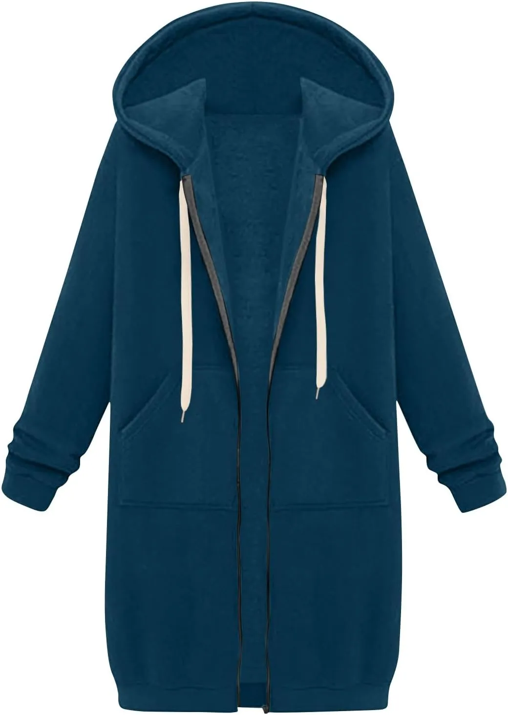 Womens Zip Up Hoodies Fall Lightweight Long Hooded Sweatshirt Oversized Fleece Jacket with Pockets