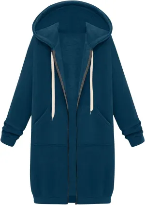 Womens Zip Up Hoodies Fall Lightweight Long Hooded Sweatshirt Oversized Fleece Jacket with Pockets