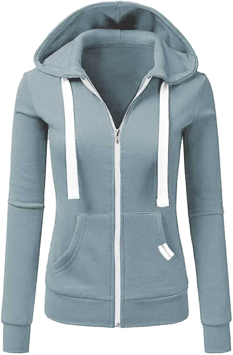 Womens Zip Up Hoodies Lightweight Casual Long Sleeve Drawstring Slim Fit Hooded Sweatshirts with Pockets