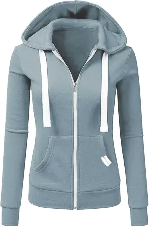 Womens Zip Up Hoodies Lightweight Casual Long Sleeve Drawstring Slim Fit Hooded Sweatshirts with Pockets