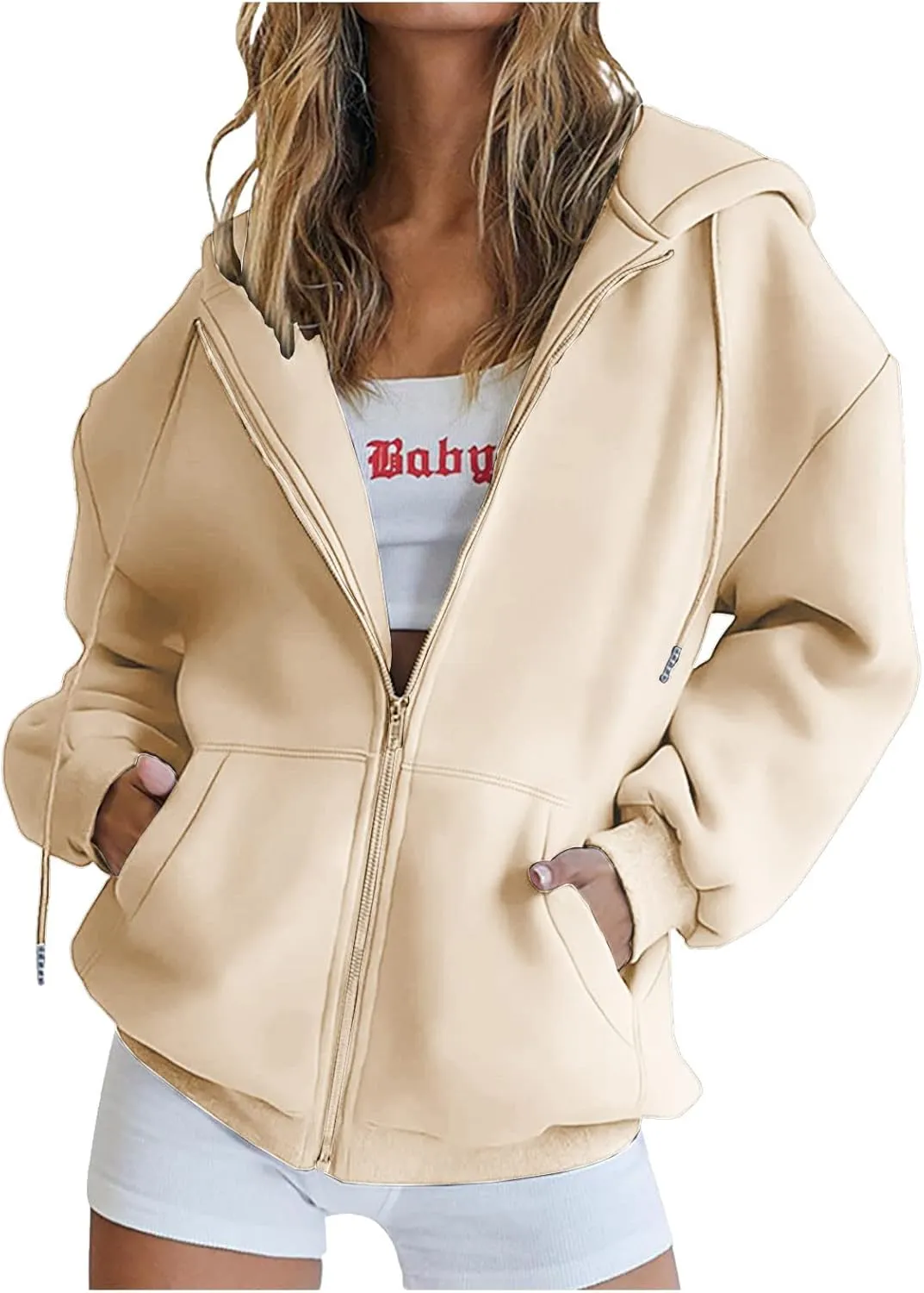 Womens Zip Up Hoodies Long Sleeve Sweatshirts Fall Active Solid Outfits Oversized Sweaters Casual Fashion Jackets