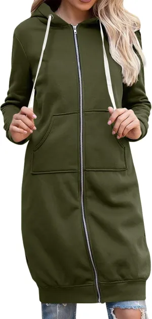 Womens Zip Up Long Sleeve Hoodies Sweatshirt Fleece Jackets 2024 Fall Fashion Outfits Winter Clothes Long Coats