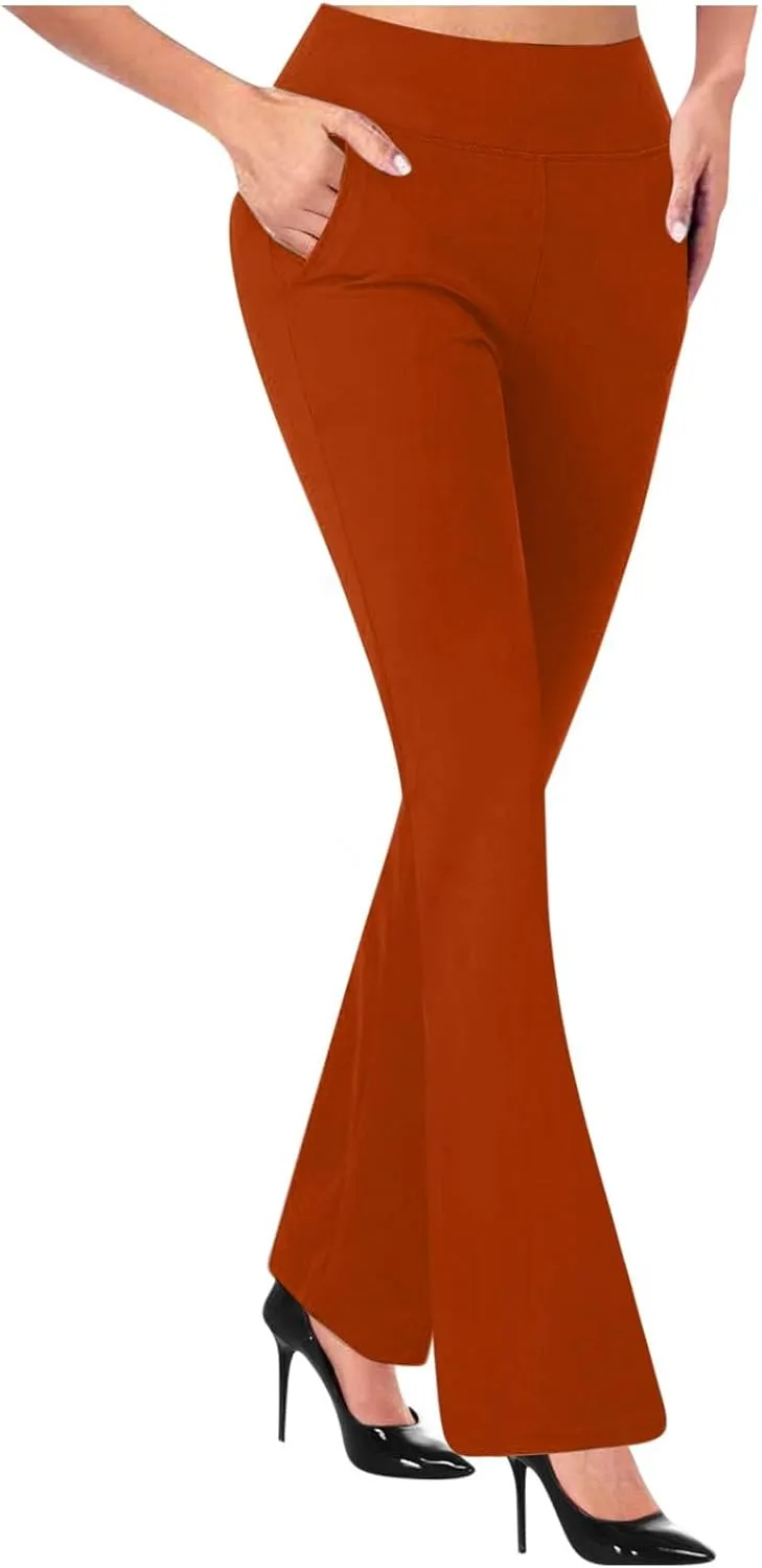 Work Pants for Women 2025 High Waist Stretch Comfy Dressy Flare Long Pants Casual Pull On Office Business Trousers