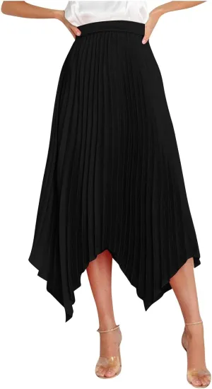Xiaojmake Pleated Chiffon Skirts for Women High Elastic Waisted Flowy Asymmetrical Skirt Dressy High Low Summer Midi Skirts