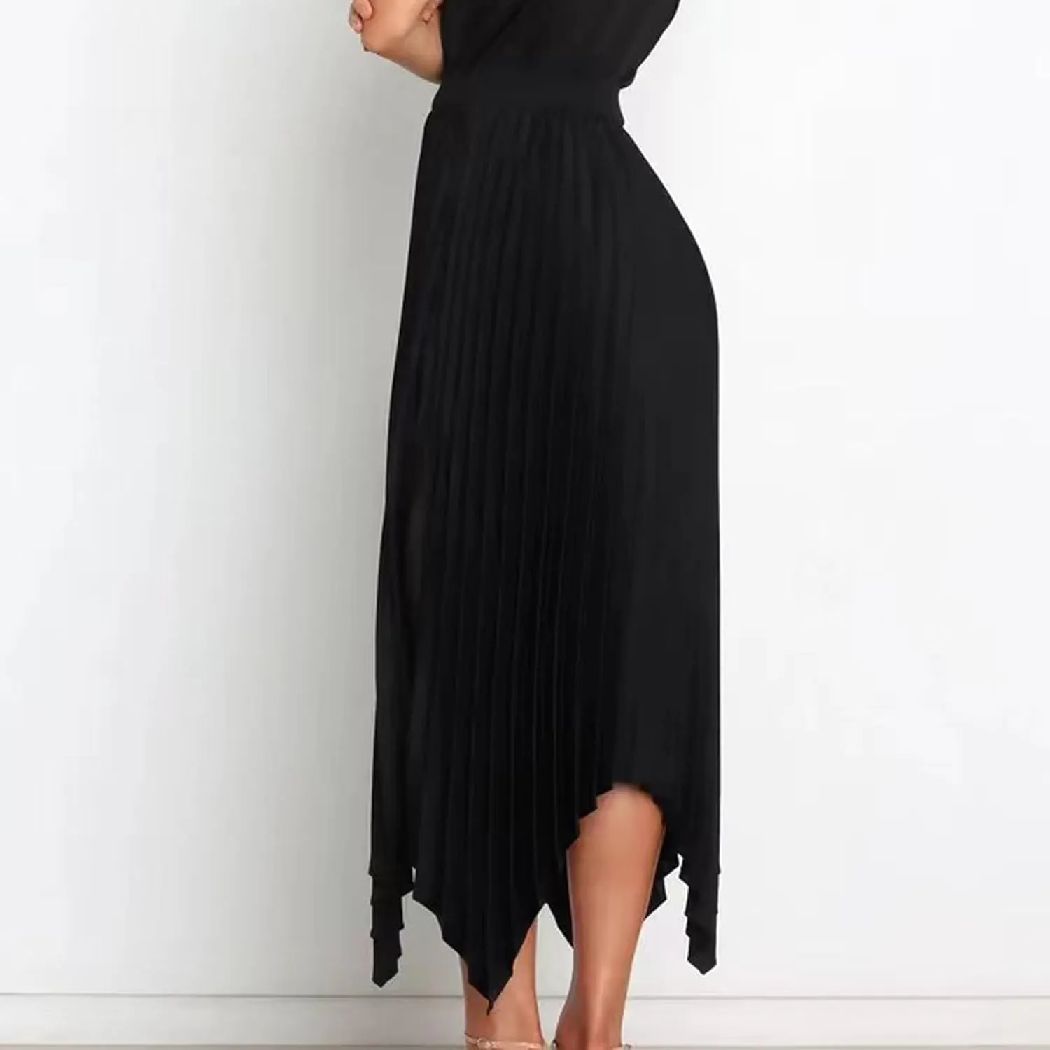 Xiaojmake Pleated Chiffon Skirts for Women High Elastic Waisted Flowy Asymmetrical Skirt Dressy High Low Summer Midi Skirts