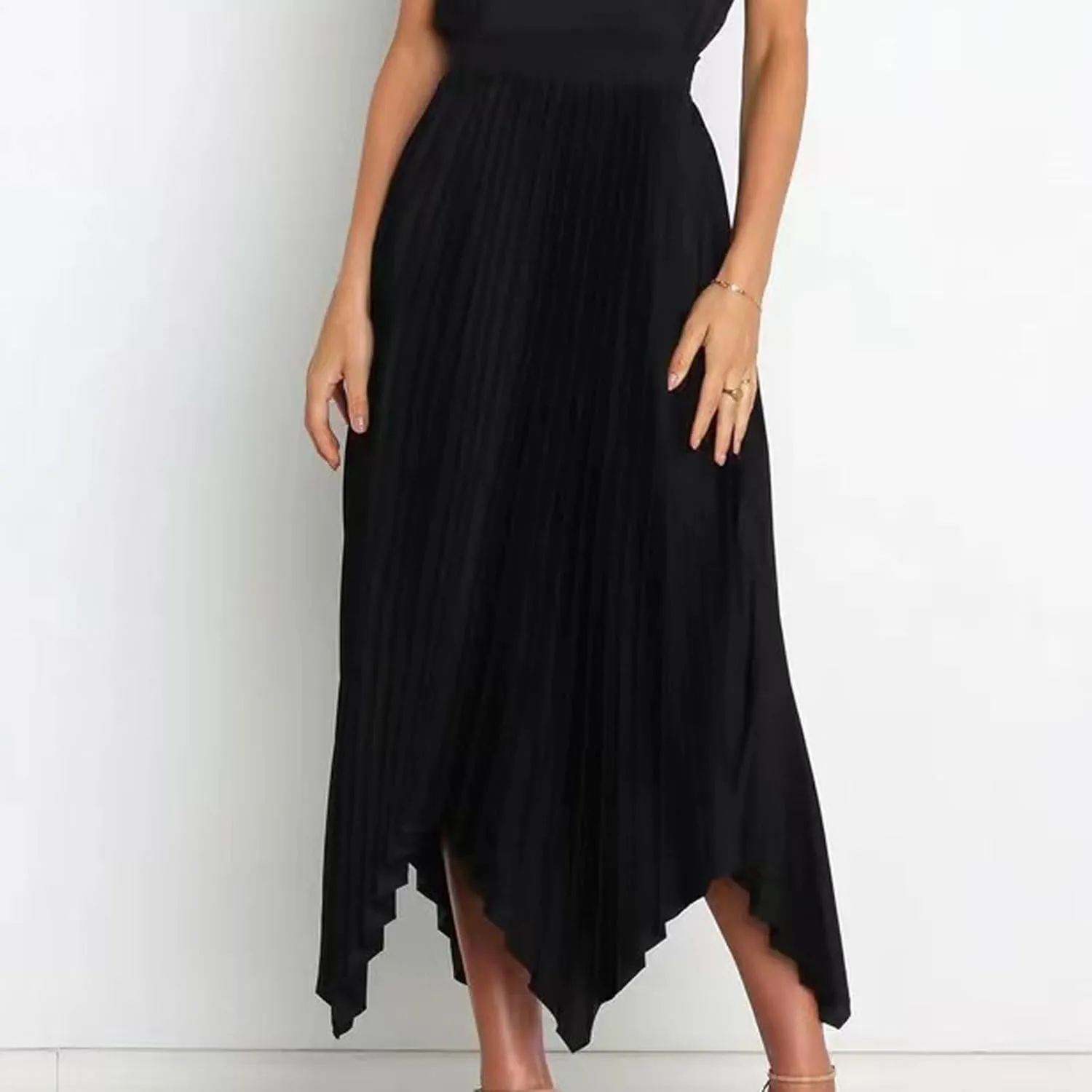 Xiaojmake Pleated Chiffon Skirts for Women High Elastic Waisted Flowy Asymmetrical Skirt Dressy High Low Summer Midi Skirts