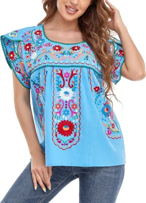 YZXDORWJ Women's Summer Boho Embroidery Mexican Bohemian Tops Shirt Tunic