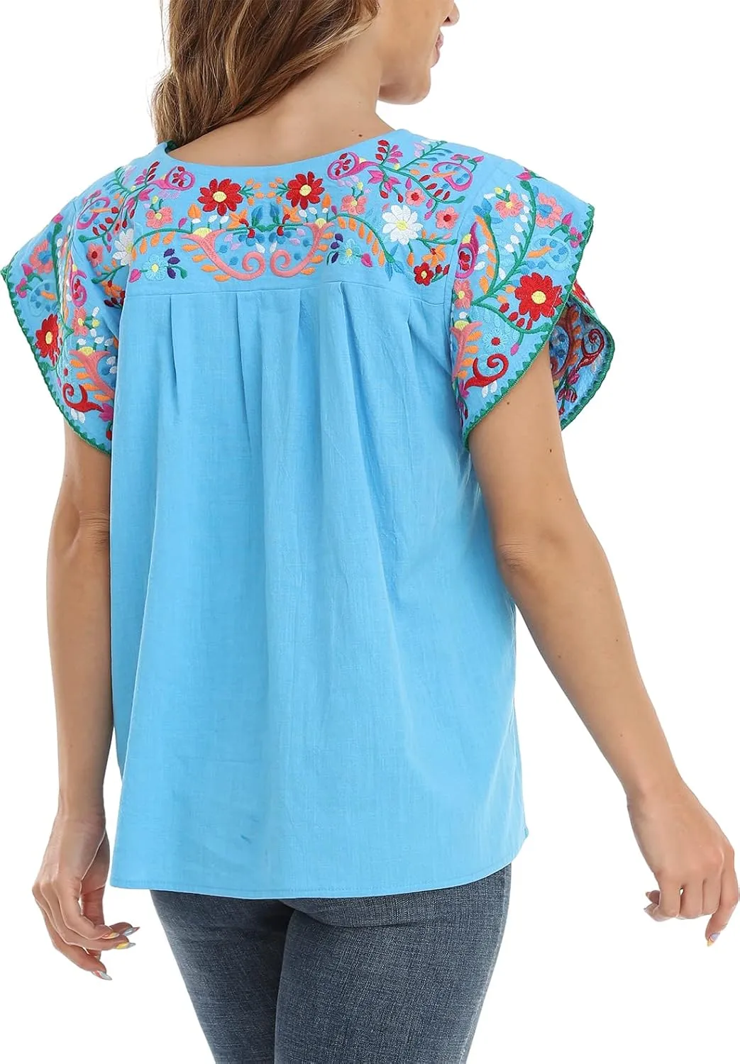 YZXDORWJ Women's Summer Boho Embroidery Mexican Bohemian Tops Shirt Tunic