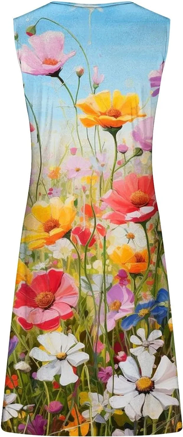 ZDRZK Casual Dresses for Women Boho Floral Print Mini Dress 2024 Vacation Trendy Summer A-Line Sleeveless Sundresses