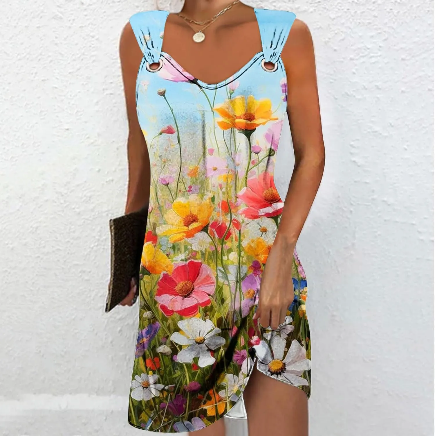ZDRZK Casual Dresses for Women Boho Floral Print Mini Dress 2024 Vacation Trendy Summer A-Line Sleeveless Sundresses