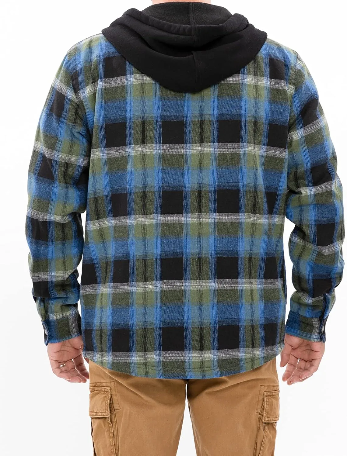 ZENTHACE Men's Sherpa Lined Full Zip Hooded Plaid Shirt Jacket