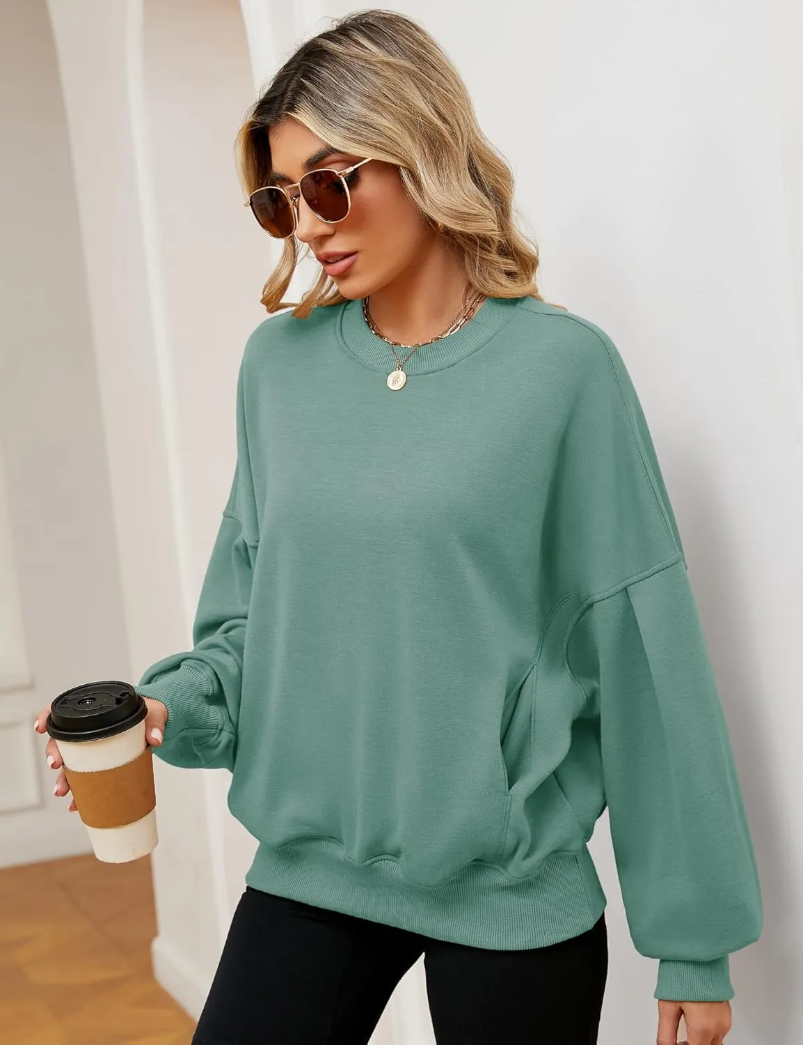 ZHENWEI Sweatshirts for Women Crewneck Pullover Sweaters with Pockets