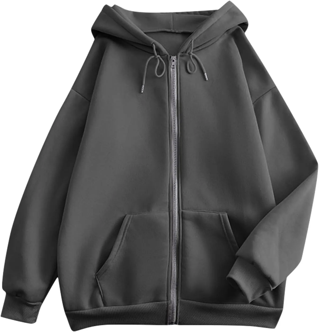 Zip Up Hoodie Women Fleece Oversized Sweatshirt Hoodies Casual Drawstring Athletic Gym Sweat Jackets with Pockets