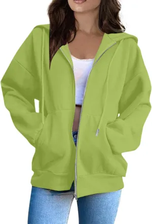Zip Up Hoodie Women Long Sleeve Oversized Sweatshirts Y2K Jacket Pockets Patchwork Design T-Shirt Hoodie