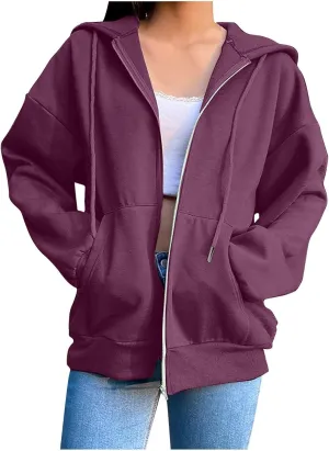 Zip Up Hoodie Women Oversized Cute Lightweight Jackets Trendy Hooded Sweatshirt Workout Fall Jacket with Pockets