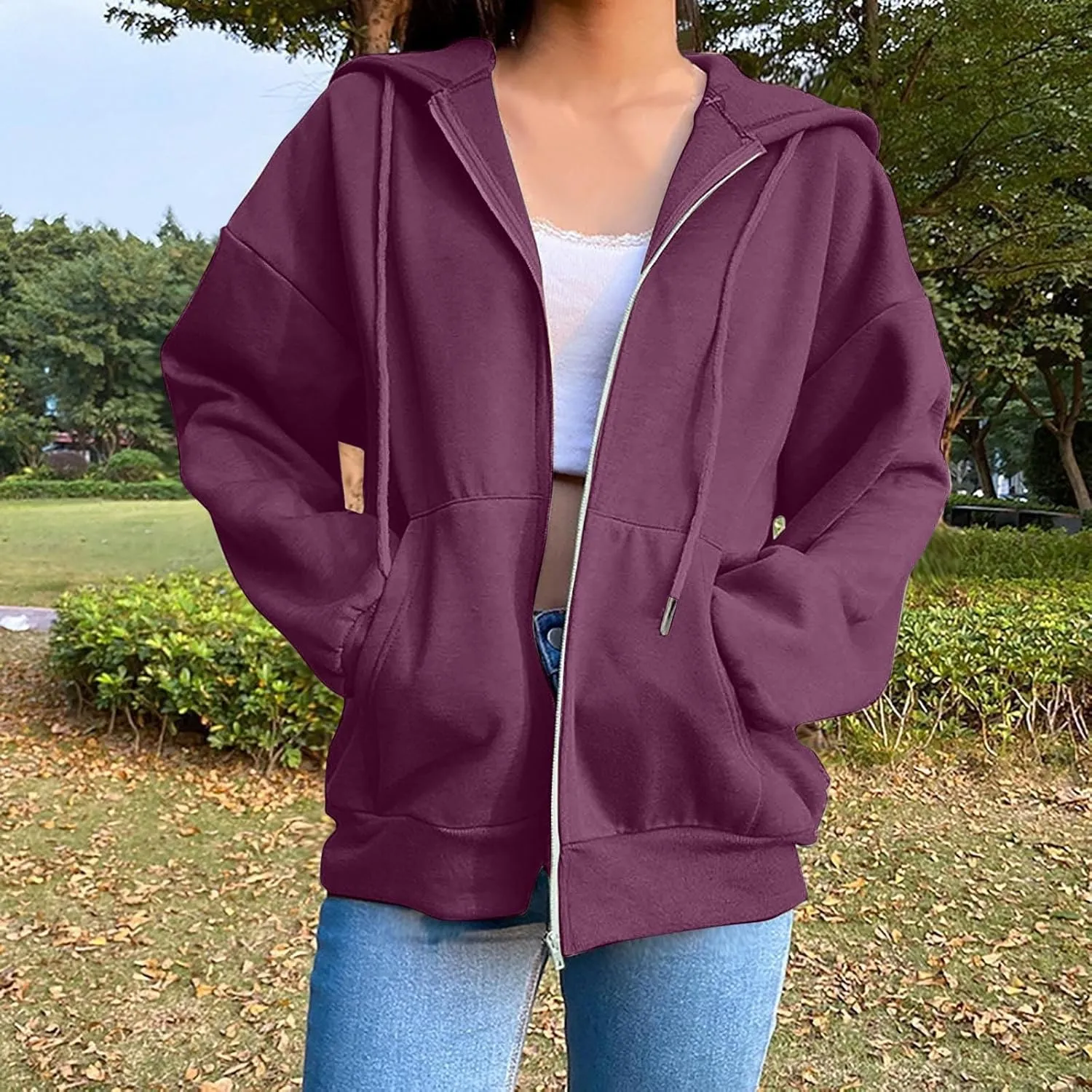 Zip Up Hoodie Women Oversized Cute Lightweight Jackets Trendy Hooded Sweatshirt Workout Fall Jacket with Pockets