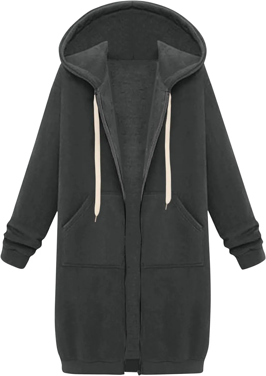 Zip up Hoodie Women Oversized Fall Winter Jacket Fleece Tunic Coats with Pockets Drawstring Outerwear