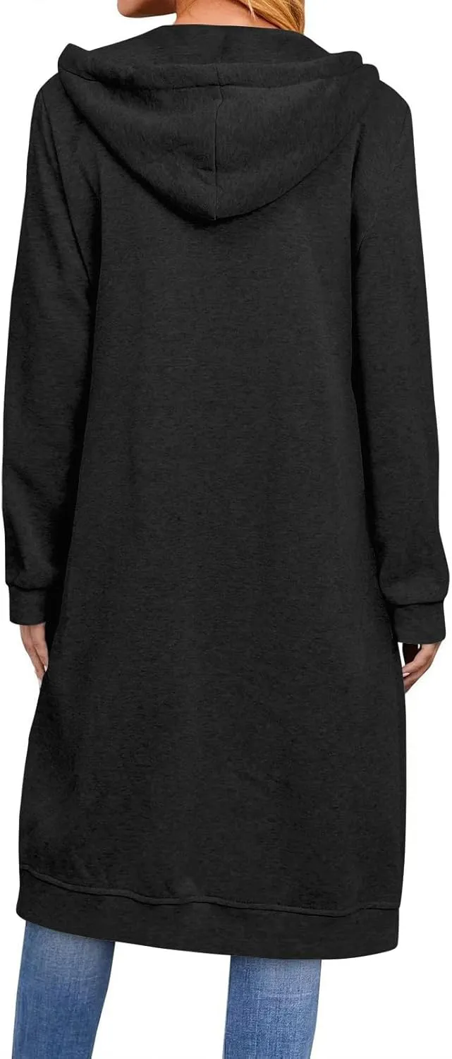 Zip up Hoodie Women Oversized Fall Winter Jacket Fleece Tunic Coats with Pockets Drawstring Outerwear