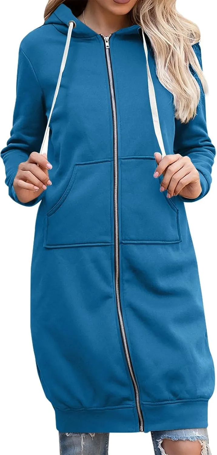 Zip up Hoodie Women Oversized Fall Winter Jacket Fleece Tunic Coats with Pockets Drawstring Outerwear