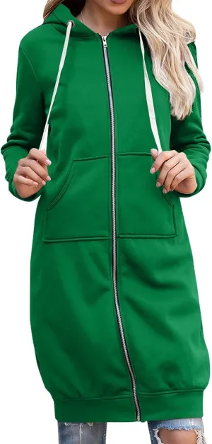 Zip up Hoodie Women Oversized Fall Winter Jacket Fleece Tunic Coats with Pockets Drawstring Outerwear